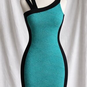 Enfocus Studio Turquoise and Black One Shoulder Dress For elegant women